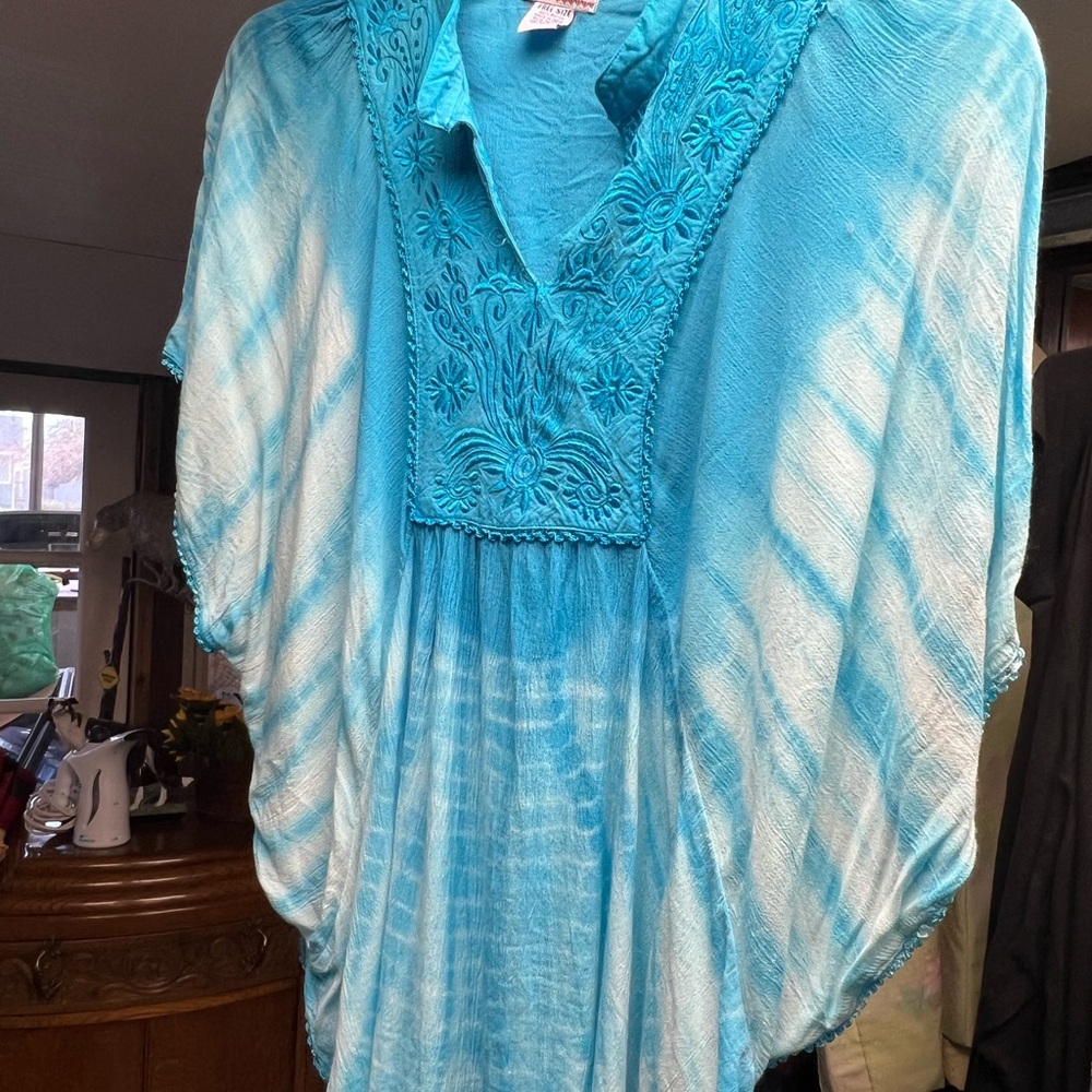 Blue Embroidered Women's Top